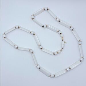 Vintage Trifari Modernist White & Gold Bead 30" Necklace